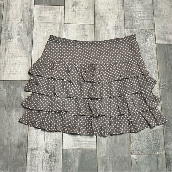 International Concepts INC Silk Beige Ivory Polka Dot Ruffle Tier Skirt 4 - Picture 1 of 5